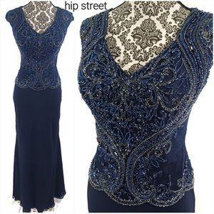 MONTAGE BY MON CHERI Sleeveless Bead & Lace Top Chiffon Maxi Dress 8